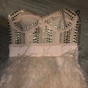 bebe Dresses - Pink nude mini dress with studs and feathers bebe Dresses - Pink nude mini dress with studs and feathers